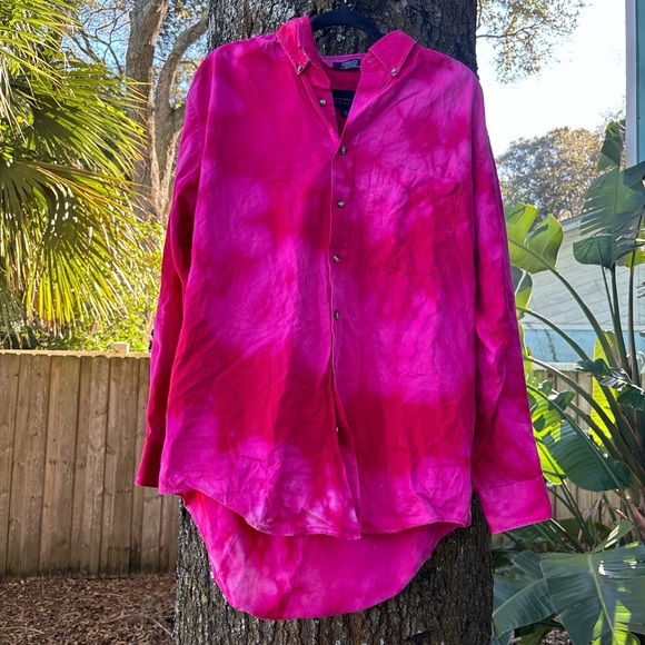 Magenta Tie Dye Button Down Shirt Size 16.5/36 - Picture 2 of 8